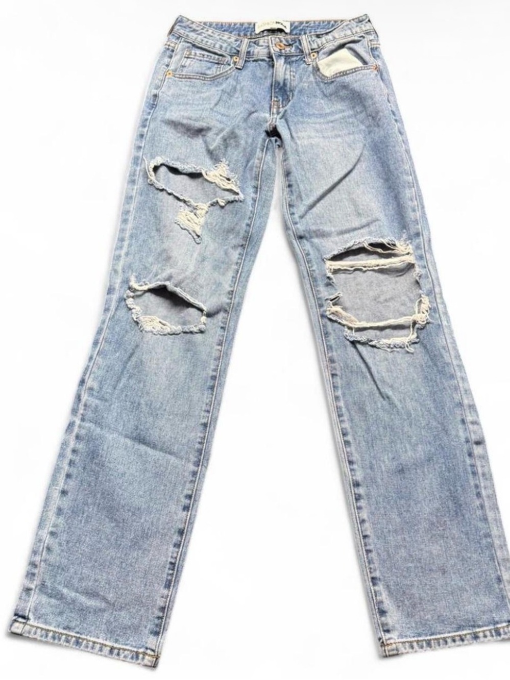 Fashion Nova Light Blue Distressed Straight-Leg Jeans
